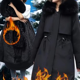 Resim Kadın Ceketi için Sonbahar/Kış Parkası, Çıkarılabilir Polar İç Şeritli, Kapüşonlu ve İpli 