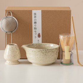 Resim Adet - Stil Matcha Çay Seremonisi Seti, Sırlı Yeşil Porselen Chawan Kase, Bambu Çırpıcı (Chasen), Kaşık ve Süzgeç İçerir - Zen Meditasyonu için Orijinal Çay Aletleri Kit'i, Şahane Hediye 