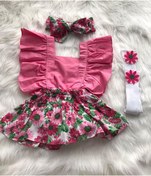 Resim ŞAPKAKİDS Kız Bebek Ayçiçeği Pembe Salopet Bandana Çorap Set 