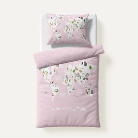Resim Atlas Pembe %100 Organik Pamuk Tek Kişilik Çocuk Nevresim Takımı 100 x 200 cm 
