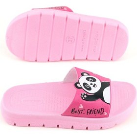 Resim Gezer Kız Çocuk Yazlık Best Friend Panda Pu Rahat Taban Ev Banyo Havuz Plaj Terlik Fuşya 