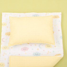 Resim Alt Açma Matı ve Yastık - Çift Taraflı - Sarı Muslin - Sarı Bulut 