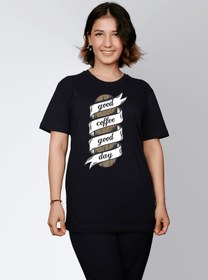 Resim ErTaPassage Kadın Siyah Iyi Kahve Iyi Günler Yazılı Baskılı Standart T-shirt T8020166 
