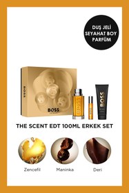 Resim BOSS The Scent EDT 100 ml Parfüm + Seyahat Boy 10 ml Parfüm + EDT 100 ml Duş Jeli Erkek Parfüm Seti 