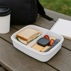 Resim Store Sızdırmaz Lunch Box – 3 Bölmeli Yemek Kabı | Öğle Yemeği Kutusu | Saklama Kabı | Bpa Içermez (Gri) 