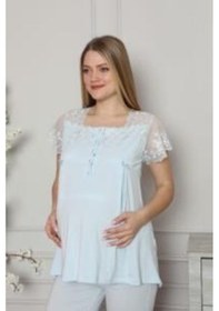 Resim Limissi 2208 Mavi Hamile Lohusa Dantelli Pijama Tk 