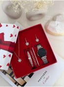 Resim Has Gümüş Saat Bileklik Kolye ve Küpe Hediyeli Kare Set Kutu 