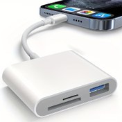 Resim USB C'den SD Kart Okuyucu, SD USB 3 Portlu Bir Adaptör, Iphone İçin Tasarlanmış Bir USBC Bellek Kartı Okuyucu, Dijital Kamera İzleme İçin Üç Yuvalı Bir İç Çift Bağlantı Elemanı İle. 