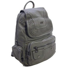 Resim Baginn Yıkama S.deri Kadın Sırt Çantası Troklu Model Çok Cepli Günlük Kullanım İçin İdeal Gri 