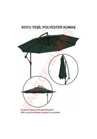 Resim Koyu Yeşil Polyester Kumaş 300 Cm / 8 Telli Makaralı Şemsiye İle Uyumlu 