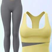 Resim 2 adet Kadın spor kombinasyonu Spor sütyen ve yüksek bel tayt takımı İnce kesim Koşu, spor salonu ve yoga için uygun 
