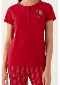 Resim Arnetta 2908 Pamuklu Kısa Kol Kadın Pijama Takımı Bordo 