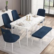 Resim Canisa Concept Are Serisi 80 x 132 cm Açılabilir Benchli Mdf Beyaz Mermer Desen Mutfak Masa Takımı 4 Sandalye 1 Bench 