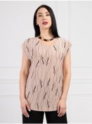 Resim Büyük Beden Kısa Kollu Yazlık Bluz-tişö 394296067 Bej 