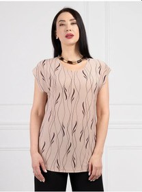 Resim Büyük Beden Kısa Kollu Yazlık Bluz-tişö 394296067 Bej 