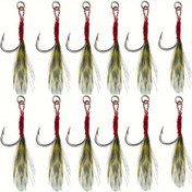 Resim 12 Adet Tuzlu Su Balıkçılığı Jig Kancası, Çengelli Sivri Ucu - Ağır Hizmet Yavaş Jigging Kanca, Siyah/Beyaz/Gri/Altın Renkli Uçlar ile Bass, Şirinlik Alabalık ve Somon için Güçlü Üçlü Çift Başlıklı İğne Dizaynı. Sarı Renge sahip siyah kırmızı ip detayları ile görünürlük artışı sunar. Şimdi tatlı suda da denemek mümkün!1 Balıkçı Kancaları,Balıkçılık Aksesuarları ve Ekipmanlar,Çift Kancalı Balıkçılık,Ekstra Büyük Balıkçı Kancaları,Tuzlu Su Balıkçılığı Kancalar, 