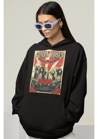 Resim Sevbano Guns N' Roses Rock Metal Baskılı Unisex Oversize Müzik Grubu Hood Siyah 