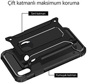 Resim KZY İletişim-Apple iPhone 11 ile Uyumlu Kapak Çift Katmanlı Zırh Tank Kılıf - Kırmızı (KIRMIZI) 