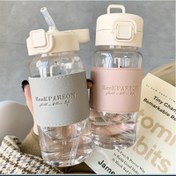 Resim Estetik 500ml BPA içermeyen PC Su Şişesi, Tek Tıkla Açılır Kapak, Pipet ve Deri Kılıf - Temizleme Fırçası Dahil Taşınabilir Yüksek Sıcaklığa Dayanıklı Bardak 