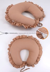 Resim FeyzaDesign Kahve Fırfırlı Emzirme Yastığı Minderi, %100 Pamuk Konforu 
