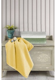 Resim 3 Lü Renkli El Yüz Havlu Seti %100 Pamuklu Natural Harmony Sarı 
