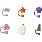 Resim 1 adet Hayvan Şekilli PP Su Şişesi Kapağı, Entegreli Pipet ve Toz Geçirmez Fiş ile, Büyük Boy, Açık Hava Kampı için 