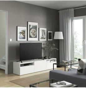 Resim Tv Sehpası, Beyaz, 180x42x39 Cm, Lappvıken, Çıt Çıt Raylı Beyaz 