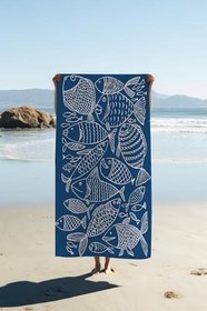 Resim Dijital Baskı Plaj Deniz Havlusu Balık Desenli Peştamal HVL0116 