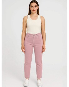 Resim Kadın Paçası Püskül Detaylı Jean Pantolon Pembe 