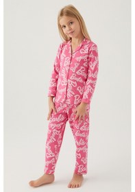 Resim Barbie Kız Çocuk Pembe Gömlek Pijama Takımı 5274-42567 Açık Fuşya 