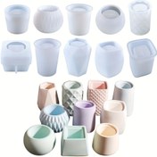 Resim Silikon Vazo Kalıbı, Alçı Beton Çimento Reçine Dökümü için Silikon Saksı Kalıp, Kalemlik Kalıbı, Sukulent Bitki Saksısı Kalıbı, DIY Sanat El İşleri Ev Dekorasyonu için Silikon Mum Kavanozu Kalıbı 