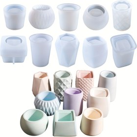 Resim Silikon Vazo Kalıbı, Alçı Beton Çimento Reçine Dökümü için Silikon Saksı Kalıp, Kalemlik Kalıbı, Sukulent Bitki Saksısı Kalıbı, DIY Sanat El İşleri Ev Dekorasyonu için Silikon Mum Kavanozu Kalıbı 