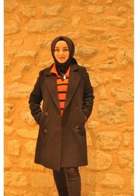Resim Tesettürcüm Boutique Kruvaze Kaşe Kaban Siyah 