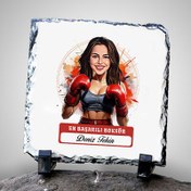 Resim Karikatürlü Kadın Boksör Dekoratif Taş 
