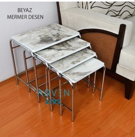 Resim Renk Renk Mermer Desenli Parlak Mikelaj Ayaklı 4'Lü Zigon Sehpa (467864120) 