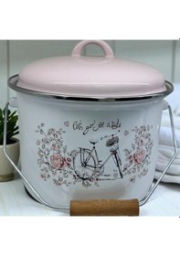 Resim Emaye Bakraç Yoğurt Tenceresi Bakliyat Saklama Tenceresi Patates Soğan Kovası 22 Cm 5 Litre Pembe 