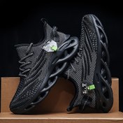 Resim Erkeklerin Örme Nefes Alabilen Koşu Ayakkabıları, Şok Emici, Dantelli Rahat Yumuşak Tabanlı Sneaker'lar, Açık Hava Koşusu İçin İdeal, Bahar ve Yaz 