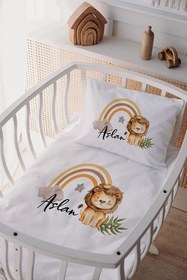 Resim (1359)%100 Pamuk Saten Anne Yanı Beşik Nevresim Takımı Aslan Beyaz 60 x 100 