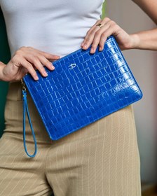 Resim Deri Clutch Çanta | Mavi Rugan Croco 