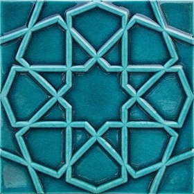 Resim Armada Çini 20x20 Cm Rölyefli Turkuaz Selçuklu Yıldızı Deseni Çini Karo 