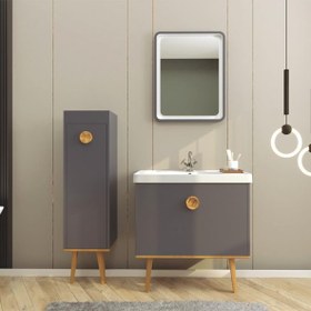 Resim Denko Lubia 80 cm MDF Koyu Gri Banyo Dolabı Takımı ve Boy Dolabı 
