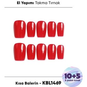 Resim 15'li Kırmızı Kısa Balerin Kbl1469 Tekrar Kullanılabilir El Yapımı Protez Takma Tırnak M 