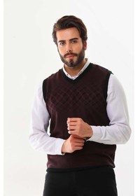 Resim Pelikan Erkek Çizgili V Yaka Süveter 9606 Bordo 
