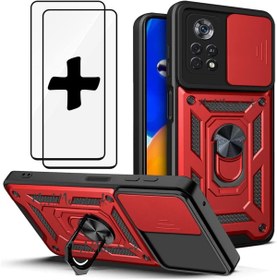 Resim m.tk moveteck Xiaomi Redmi Note 12 Pro Kılıf Kamera Lens Korumalı Sürgülü Kızaklı Military Tank Silikon +9h Camset 