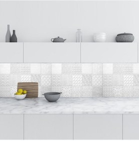 Resim Mutfak Tezgah Arası Folyo Fayans Kaplama Folyosu Gri Vintage Faya 