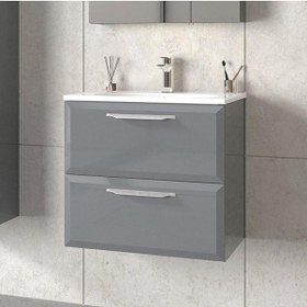 Resim Orka Nuvola 65 Cm Mdf Parlak Gri Banyo Dolabı Alt Modül Ve Lavabo Gri 