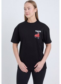 Resim Velvoria Unisex Oversize Beautıful Ride Baskılı Siyah Renk T-shirt 