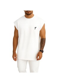 Resim Bahriyeli Collection Oversize T Harfi Cep Baskılı Atlet Beyaz 