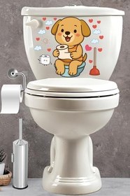 Resim Klozet Sticker Sevimli Köpek Kalpler ve Bulutlar Temalı Banyo Tuvalet Sticker 