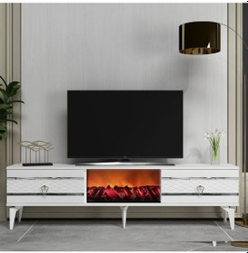 Resim Pelin Tv Sehpası Şömineli Beyaz-gümüş 